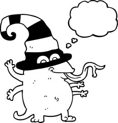 freehand drawn thought bubble cartoon halloween alien