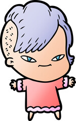 cute cartoon girl with hipster haircut