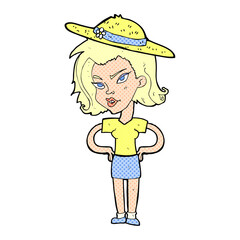 cartoon woman in summer hat