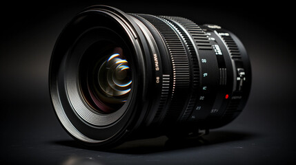 Professional camera lens on black background