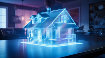 Residential smart house model hologram for family - obrazy, fototapety, plakaty