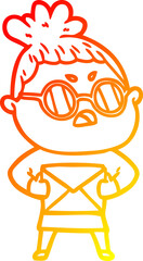 warm gradient line drawing of a cartoon annoyed woman