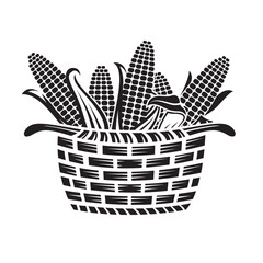 basket with corn cobs isolated on white background