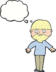 cartoon happy man with thought bubble