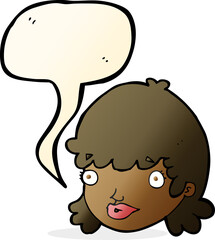 cartoon staring girl with speech bubble