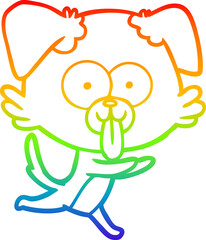 Obraz premium rainbow gradient line drawing of a cartoon running dog with tongue sticking out
