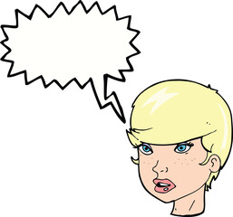 cartoon pretty female face with speech bubble