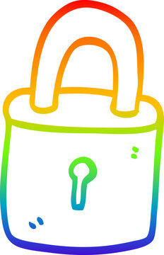 recommend clip art: rainbow gradient line drawing of a cartoon locked padlock