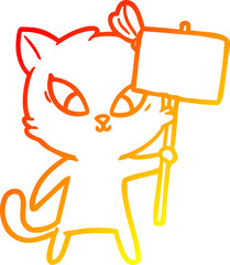 warm gradient line drawing of a cartoon cat