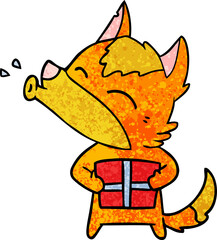 fox cartoon character with present