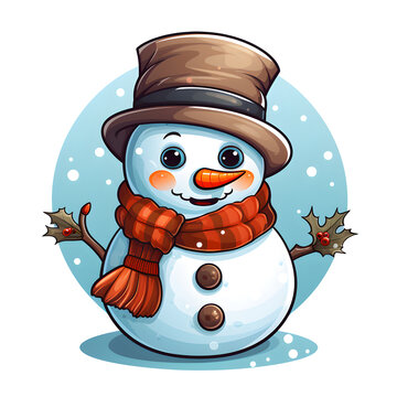 recommend clip art: Snowman Wearing Cap and Red Muffler on Transparent Background, Ai Generated
