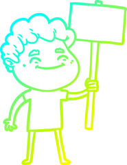 cold gradient line drawing of a cartoon friendly man