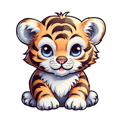 Cute Tiger Baby Toddler illustration on Transparent Background, Ai Generated