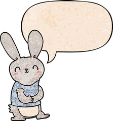 cute cartoon rabbit with speech bubble in retro texture style