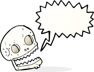 cartoon spooky skull with speech bubble