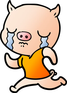 cartoon pig crying running away