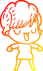 warm gradient line drawing of a cartoon woman talking