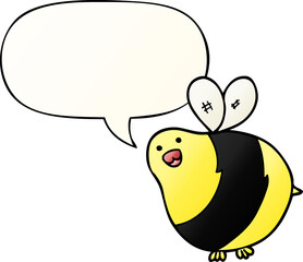 cartoon bee with speech bubble in smooth gradient style