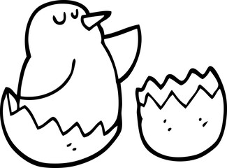 black and white cartoon hatching bird