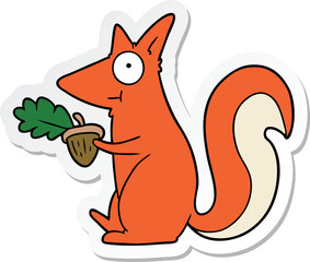 sticker of a cartoon squirrel with acorn