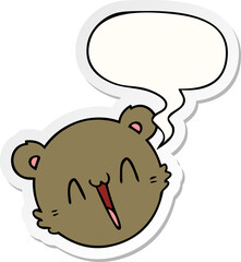 cute cartoon teddy bear face with speech bubble sticker
