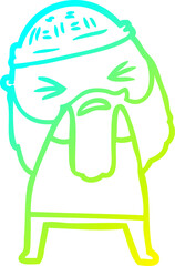 cold gradient line drawing of a cartoon man with beard