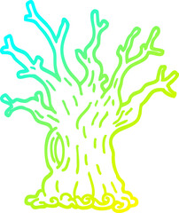 cold gradient line drawing of a cartoon tree