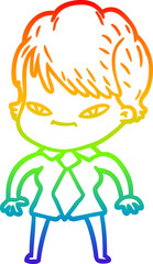 rainbow gradient line drawing of a cartoon happy woman