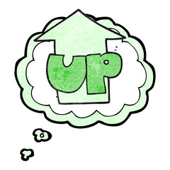 freehand drawn thought bubble textured cartoon up symbol