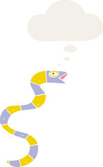 cartoon snake with thought bubble in retro style