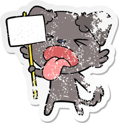 distressed sticker of a cartoon disgusted dog