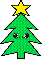 comic book style cartoon of a christmas tree