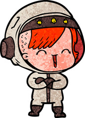 cartoon laughing astronaut girl