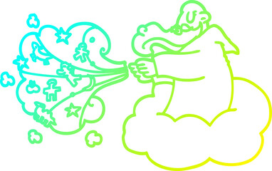 cold gradient line drawing of a cartoon god creating universe