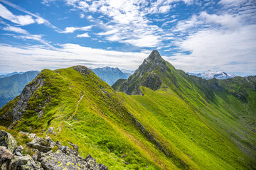 Sharp mountain ridge with Pihapper mountain in Austrian Alps, Austria