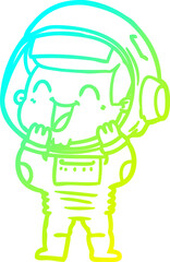 cold gradient line drawing of a happy cartoon astronaut