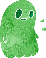 retro cartoon illustration of a kawaii cute ghost