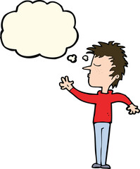 cartoon dismissive man with thought bubble