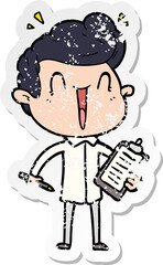 distressed sticker of a cartoon excited man