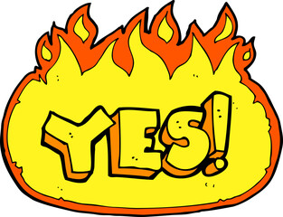 cartoon flaming yes symbol