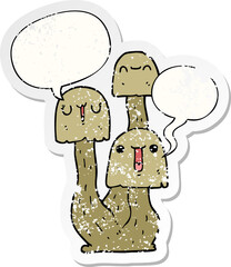cartoon mushroom with speech bubble distressed distressed old sticker