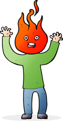 cartoon man with head on fire