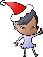 cute hand drawn gradient cartoon of a girl with hipster haircut wearing santa hat