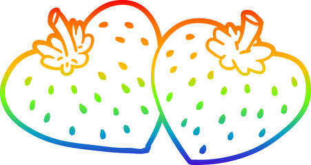 rainbow gradient line drawing of a cartoon strawberries