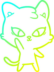 cold gradient line drawing of a cute cartoon cat