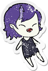 distressed sticker of a cartoon laughing vampire girl floating
