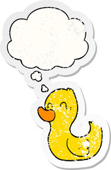 cartoon duck with thought bubble as a distressed worn sticker