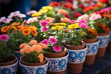 Fototapeta na wymiar Colorful potted flowers. Generative AI