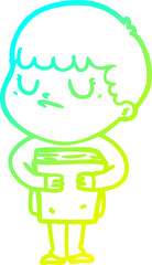 cold gradient line drawing of a cartoon grumpy boy