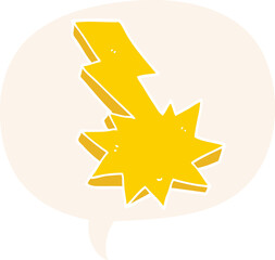 cartoon lightning strike with speech bubble in retro style